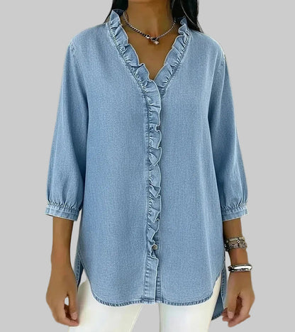 Gill | Women's Ruffle V-Neck 3/4 Sleeve Blouse